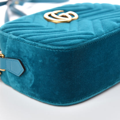 Gucci Velvet Matelasse Small GG Marmont Chain Shoulder Bag Pavone Cyan 9 of 10