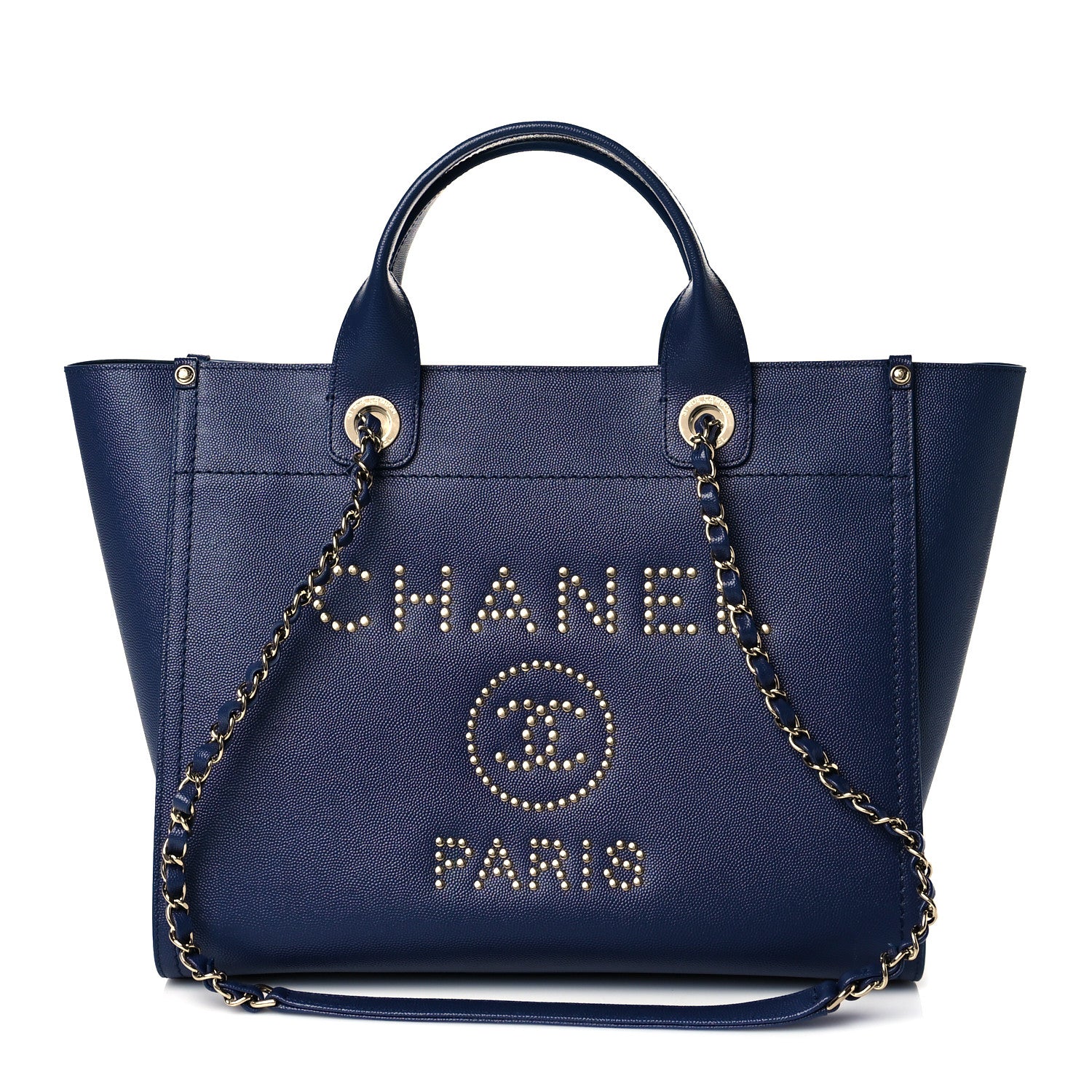 Chanel Caviar Small Studded Deauville Tote Navy 1 of 9