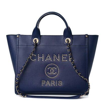 Chanel Caviar Small Studded Deauville Tote Navy 1 of 9
