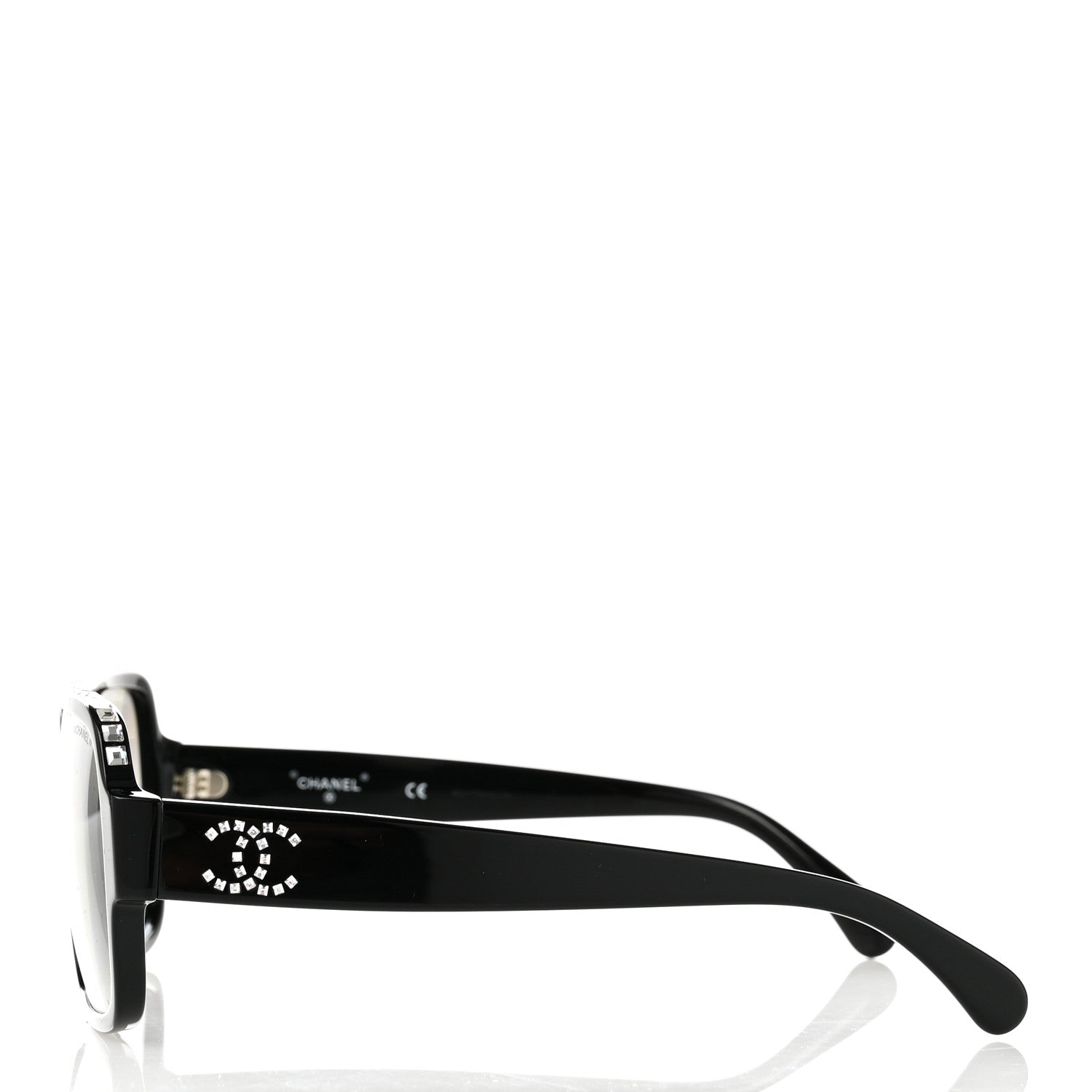 Chanel Acetate Crystal CC Shield Sunglasses 71431A Black Silver 3 of 8