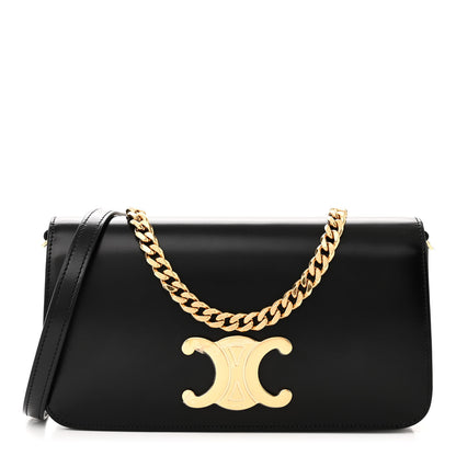 Celine Shiny Calfskin Triomphe Chain Shoulder Bag Black 1 of 10