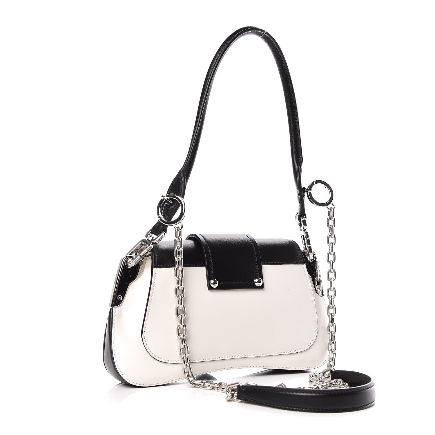 Prada City Calfskin Sidonie Shoulder Bag White Black 3 of 8