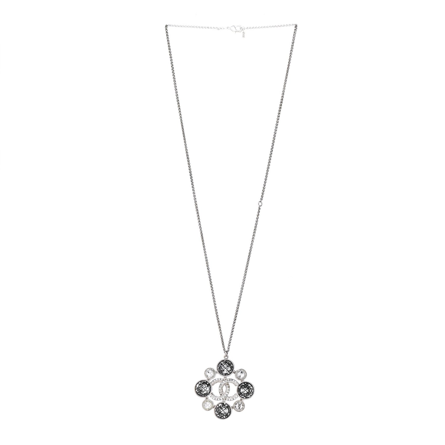 Crystal Baguette Pendant Necklace Black Silver