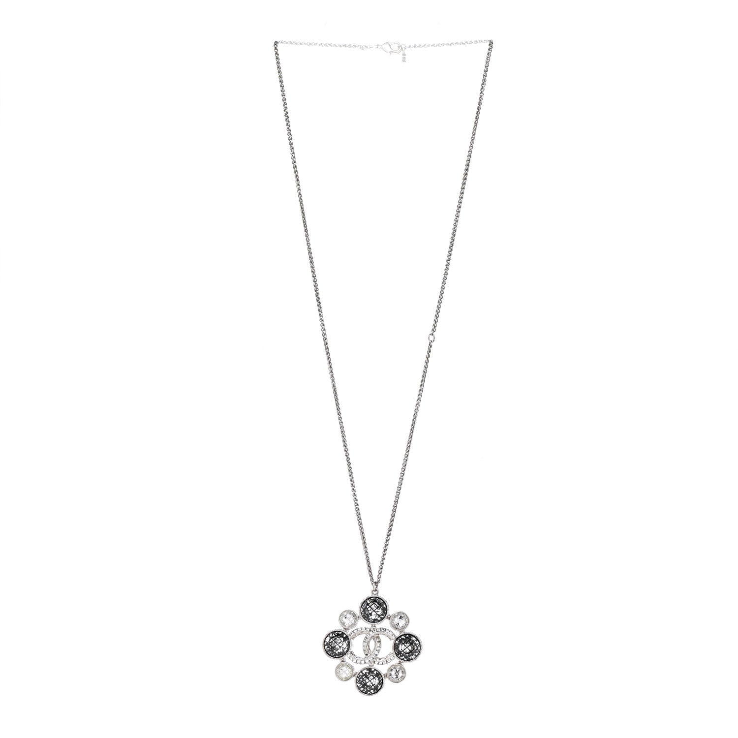 Chanel Crystal Baguette Pendant Necklace Black Silver 3 of 7