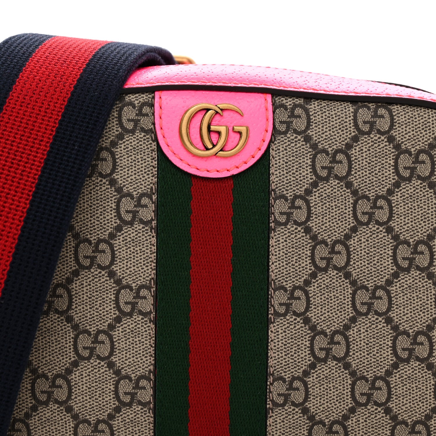 Gucci GG Supreme Monogram Textured Dollar Calfskin Web Ophidia Small Crossbody Bag Beige Ebony Fuchsia 8 of 10