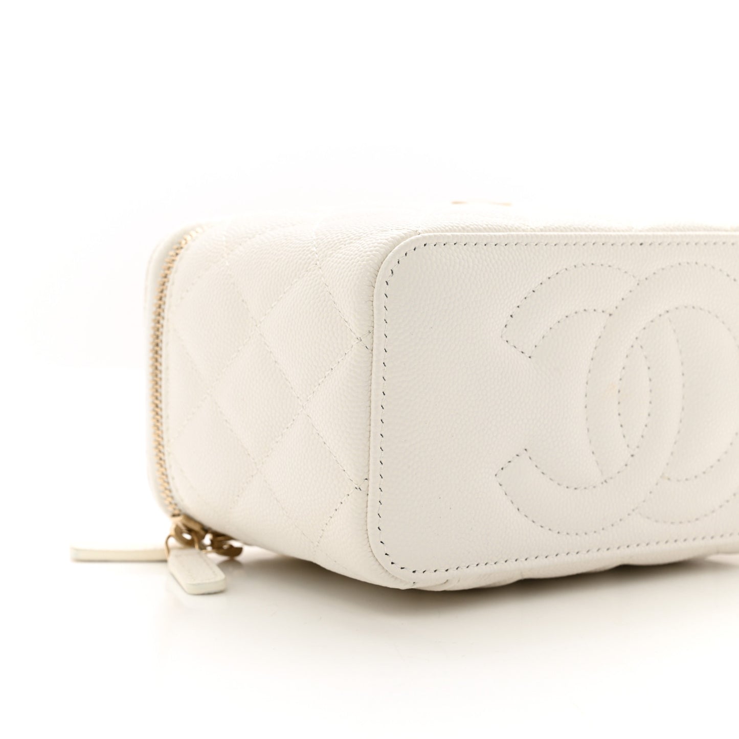 Caviar Quilted Small Vanity Case With Chain White