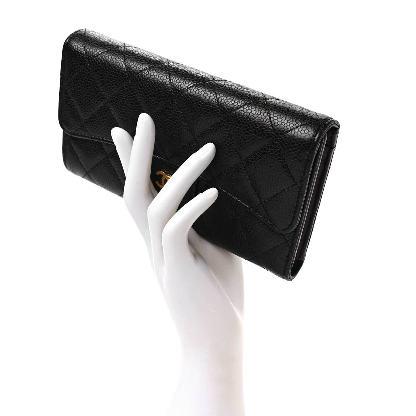 Caviar Quilted Large Gusset Flap Wallet Black