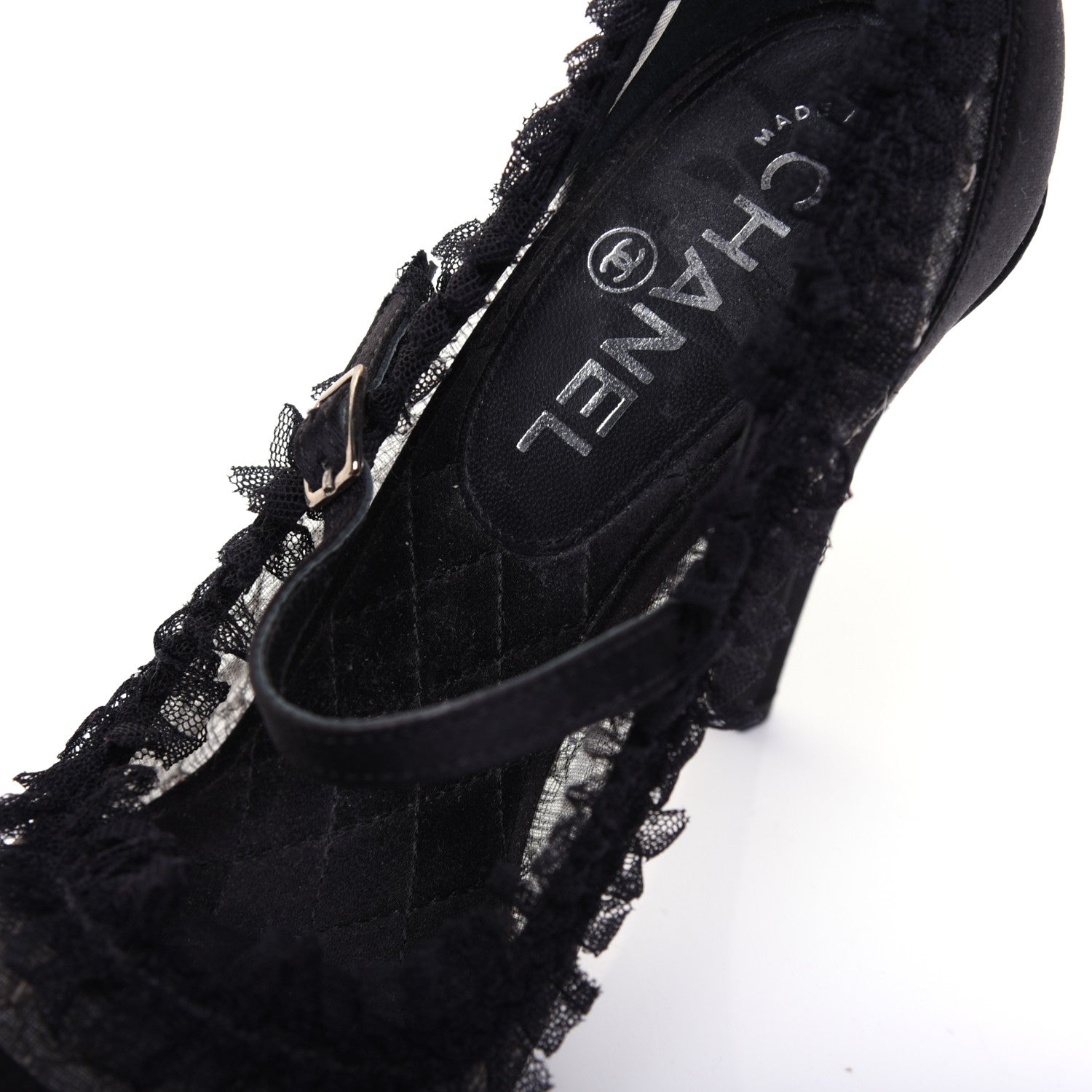 Chanel Mesh Satin CC Mary Jane Pumps 38 Black 13 of 13