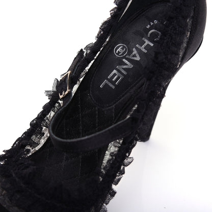 Chanel Mesh Satin CC Mary Jane Pumps 38 Black 13 of 13