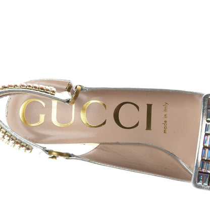 Gucci Metallic Nappa Crystal Square G Madelyn Slingbacks 36 Silver 8 of 11