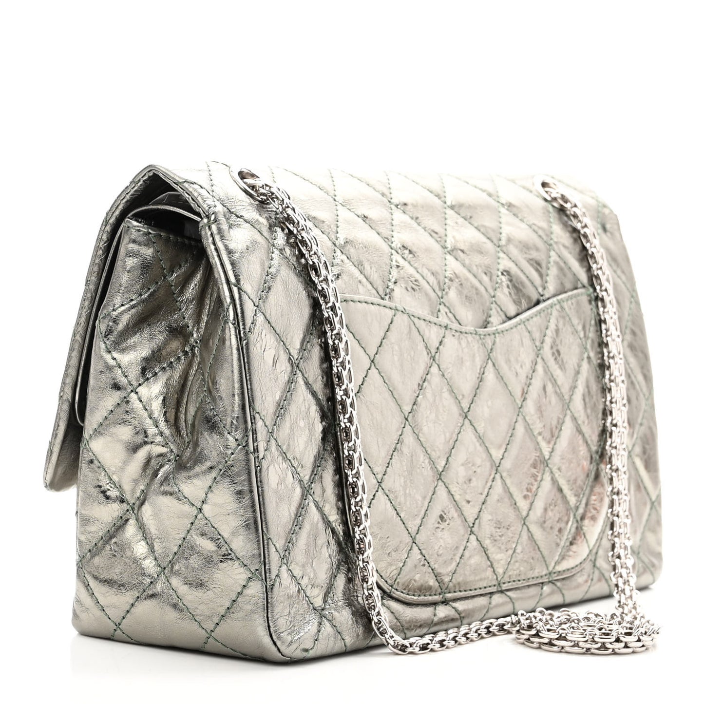Metallic Aged Calfskin Quilted 2.55 Reissue 227 Flap Vert Fonce