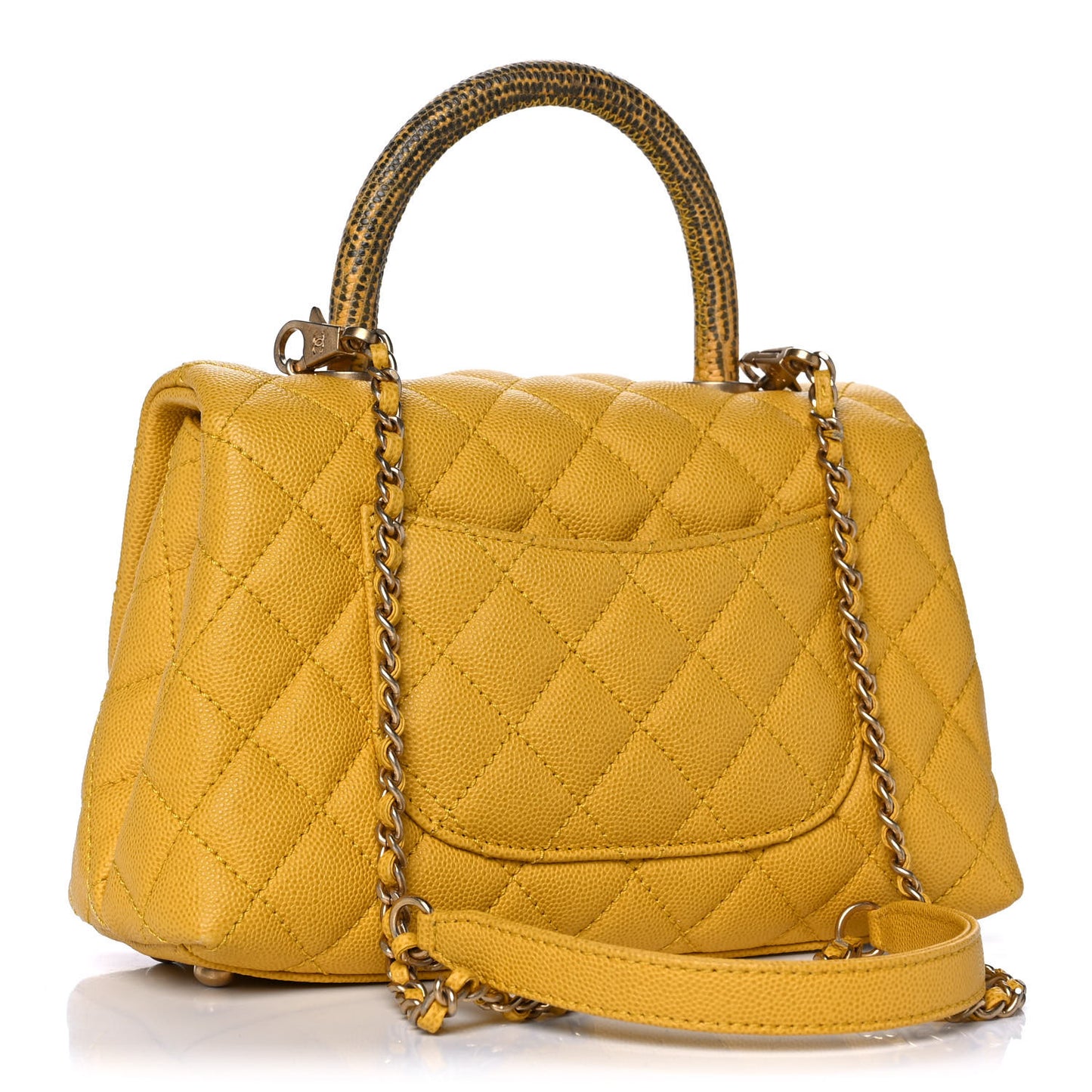 Caviar Lizard Mini Coco Handle Flap Yellow