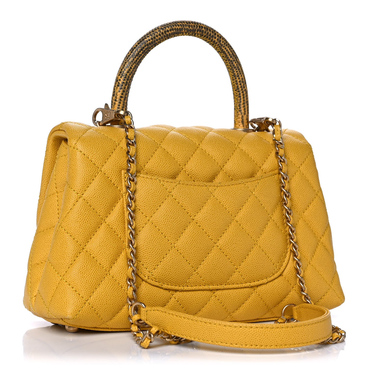 Chanel Caviar Lizard Mini Coco Handle Flap Yellow 3 of 16
