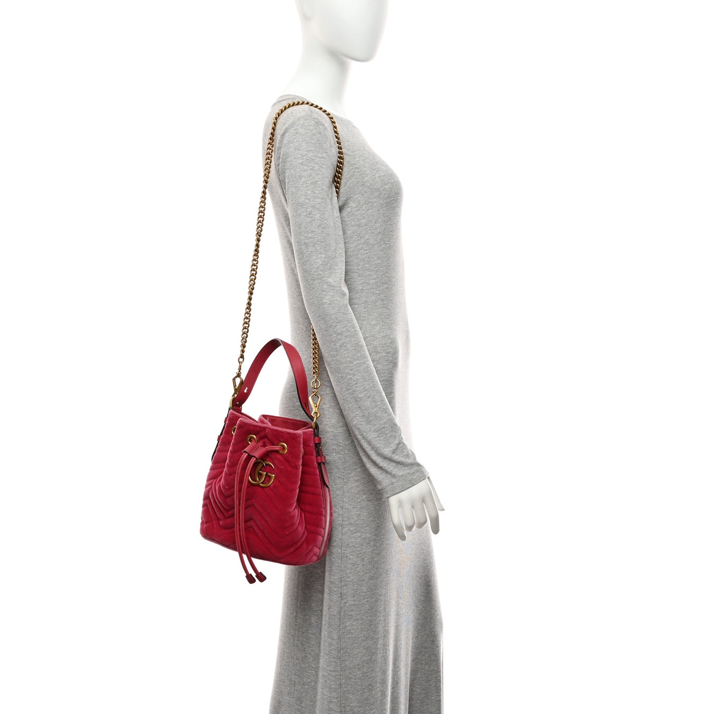 Velvet Matelasse GG Marmont Bucket Bag Light Raspberry Rose