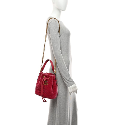 Gucci Velvet Matelasse GG Marmont Bucket Bag Light Raspberry Rose 2 of 11