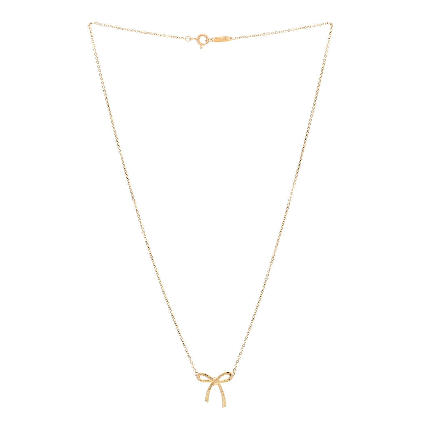 Tiffany 18K Yellow Gold Mini Bow Pendant Necklace 3 of 5