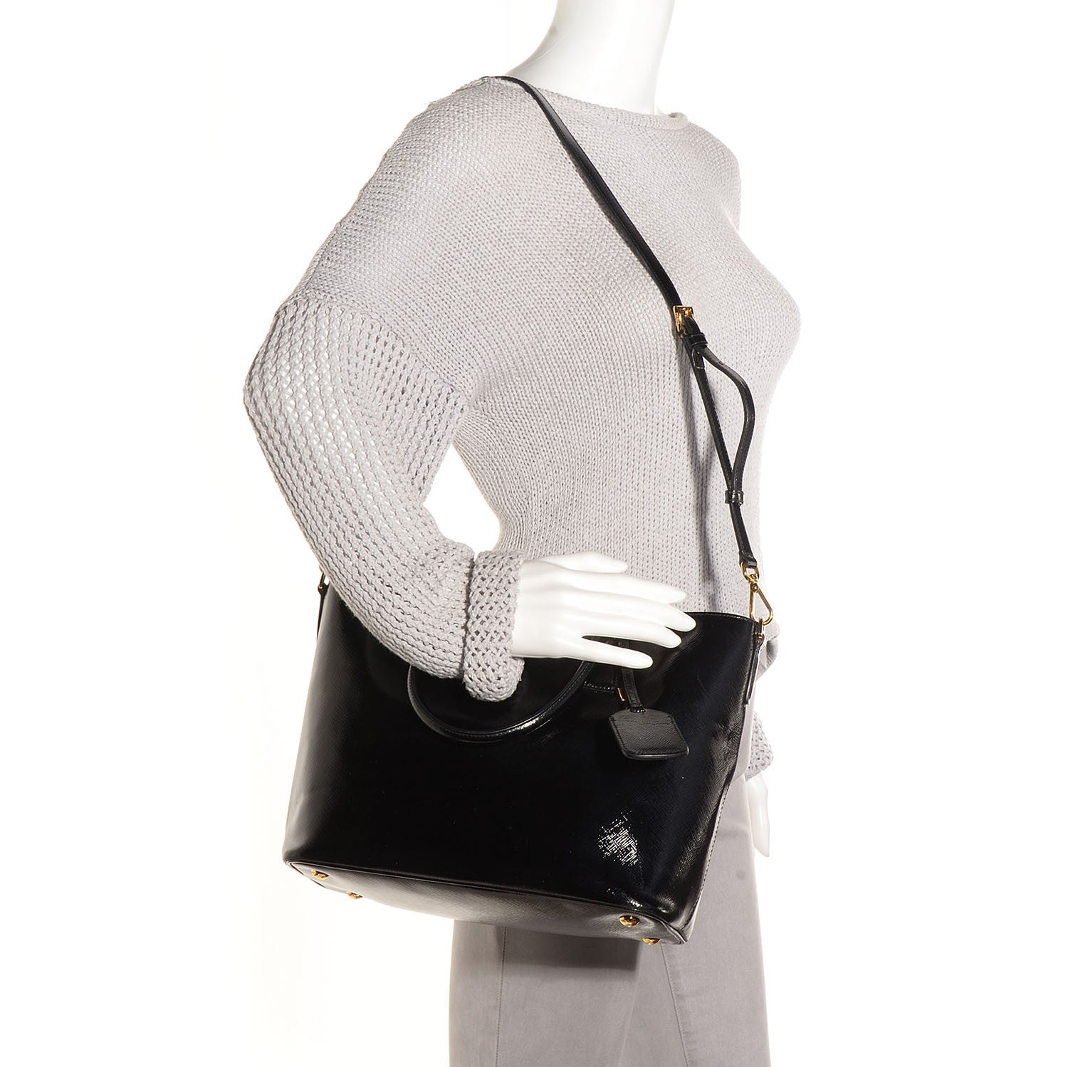Prada Saffiano Vernice Tote Black 3 of 10