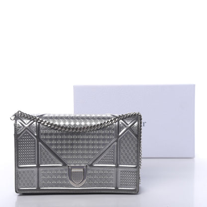 Christian Dior Metallic Patent Micro-Cannage Diorama Wallet on Chain Pouch Silver 16 of 16
