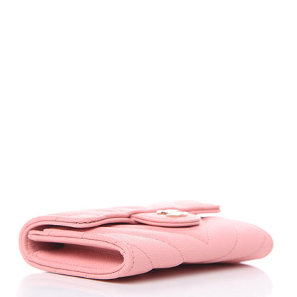 Chanel Caviar Chevron Quilted Card Holder Wallet Pink 4 of 9