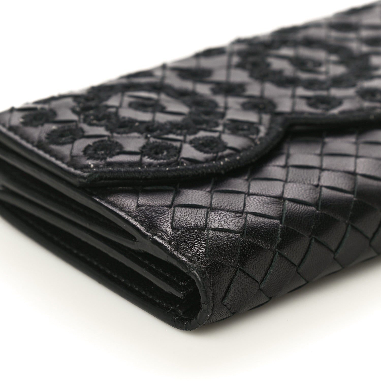 Bottega Veneta Nappa Intrecciato Embroidered Lace Continental Flap Wallet Black 13 of 20