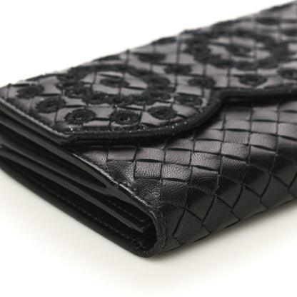 Bottega Veneta Nappa Intrecciato Embroidered Lace Continental Flap Wallet Black 13 of 20
