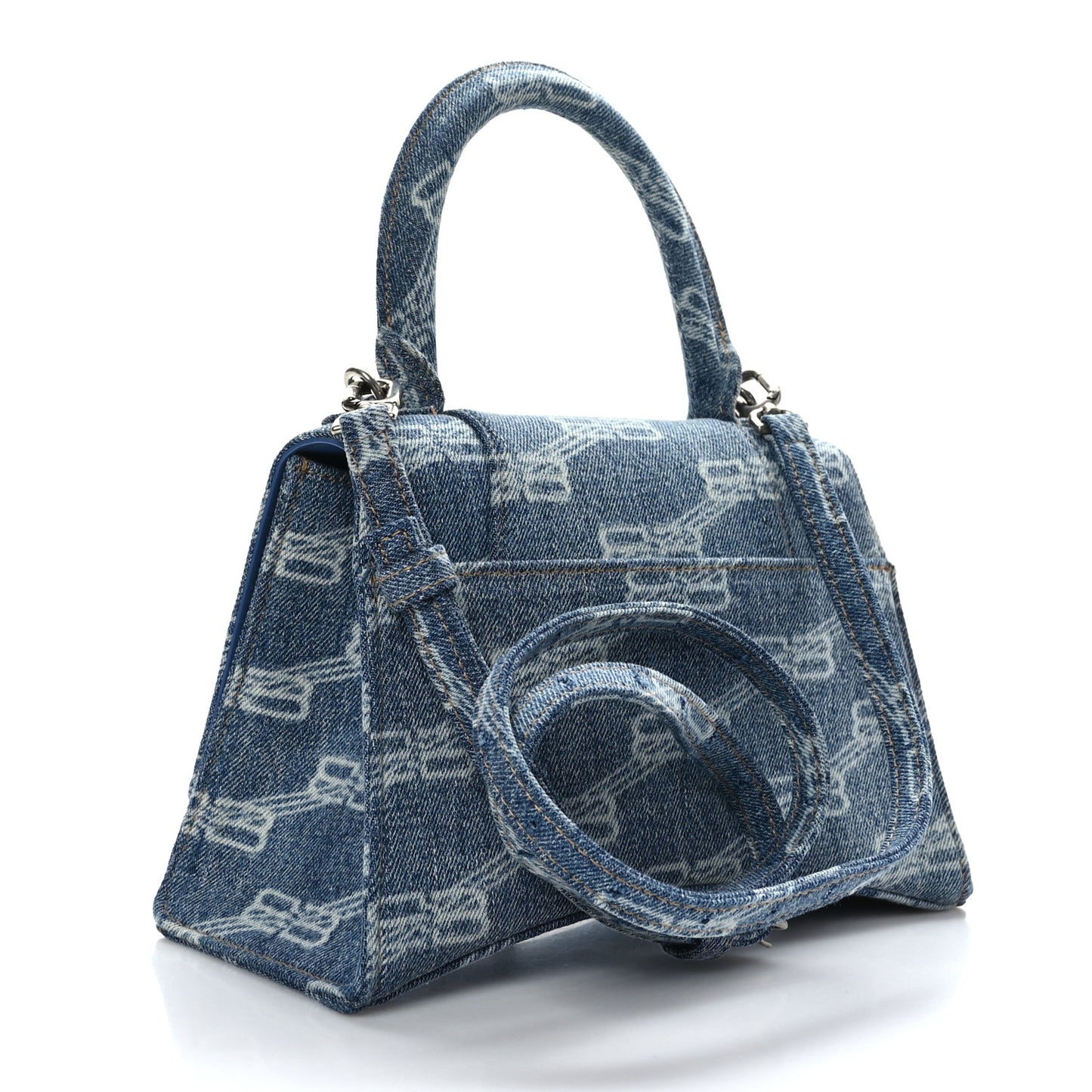 Denim BB Monogram Small Hourglass Top Handle Bag Blue