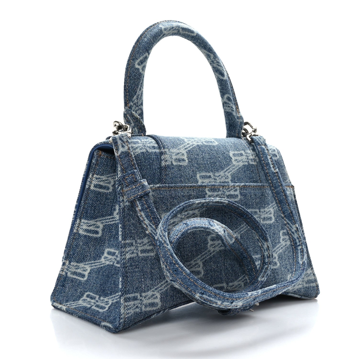Balenciaga Denim BB Monogram Small Hourglass Top Handle Bag Blue 3 of 9