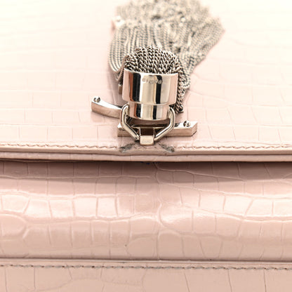 Saint Laurent Calfskin Crocodile Embossed Medium Classic Monogram Kate Tassel Satchel Powder Pink 13 of 13
