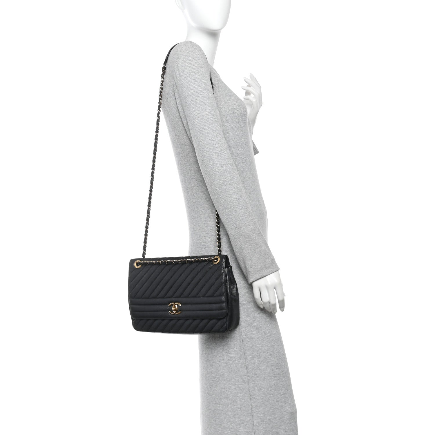 Chanel Shiny Goatskin Diagonal Quilted Large Flap Black 1911943