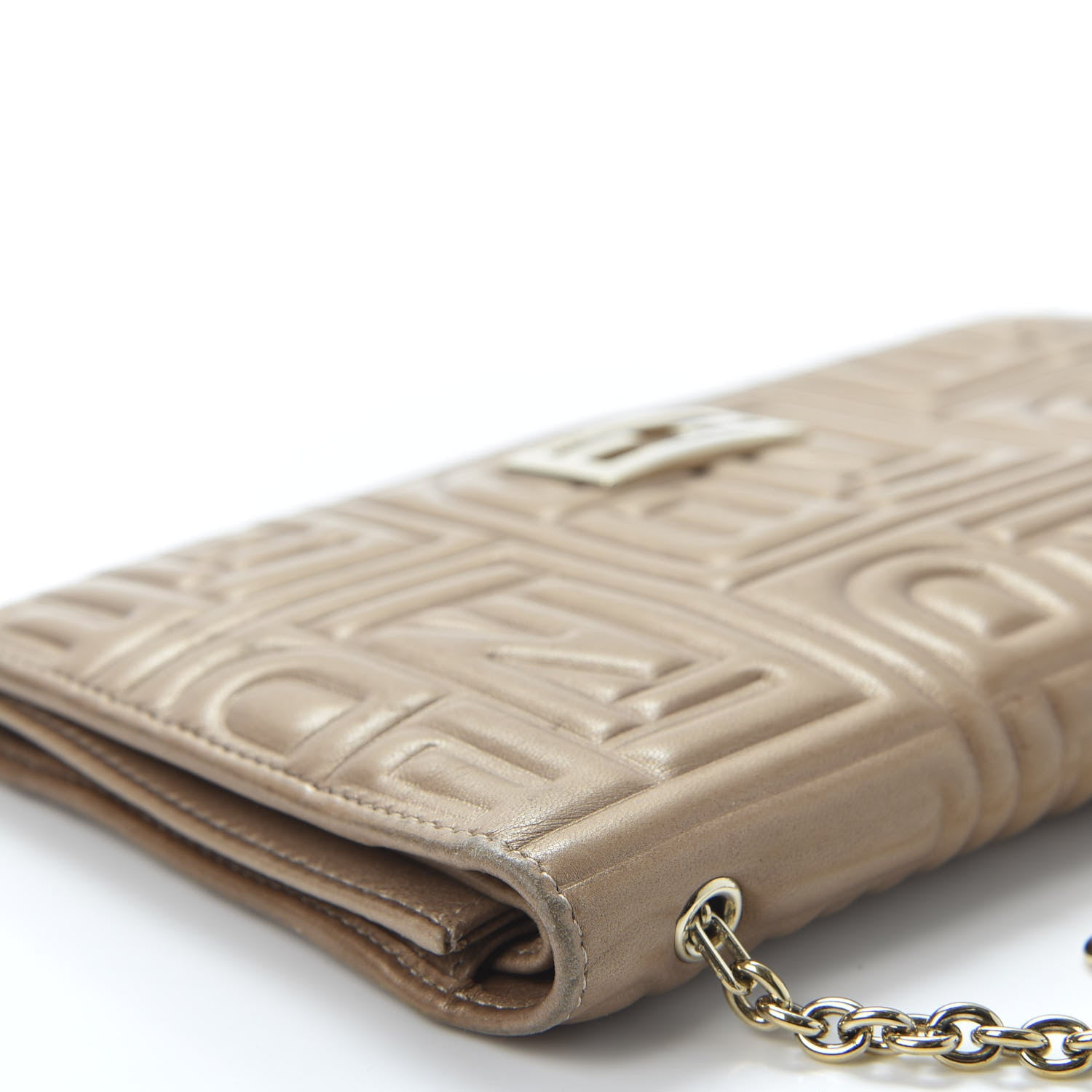 Fendi Metallic Nappa Logo Embossed Long Wallet On Chain Gold 7 of 11