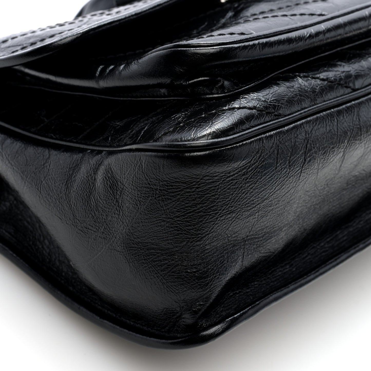 Crinkled Calfskin Matelasse Monogram Medium Niki Chain Satchel Black