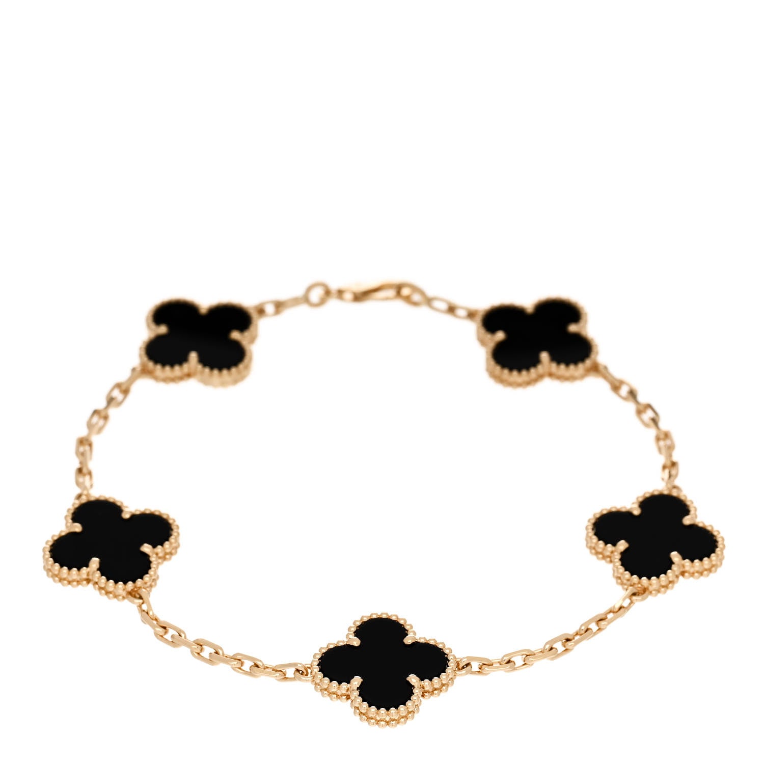 Van Cleef & Arpels 18K Yellow Gold Black Onyx 5 Motifs Vintage Alhambra Bracelet 1 of 5