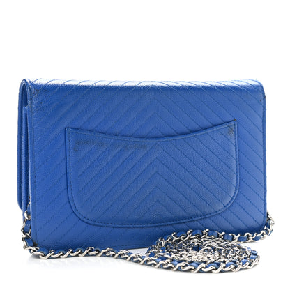 Chanel Caviar Chevron Quilted Wallet On Chain WOC Bright Blue 3 of 14