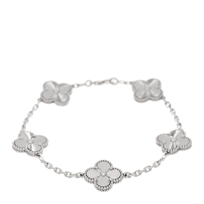 Van Cleef & Arpels 18K White Gold 5 Motifs Guilloche Vintage Alhambra Bracelet 1 of 4