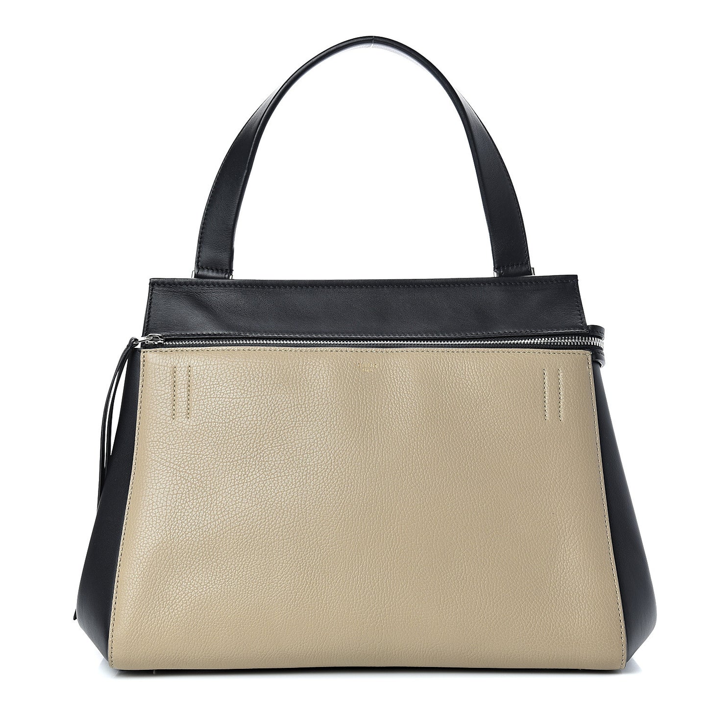 Textured Calfskin Medium Bi-Color Edge Shoulder Bag Black Beige