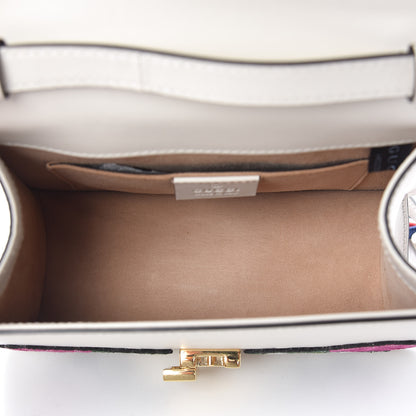 Gucci Calfskin Embroidered Mini Sylvie Top Handle Bag White 8 of 11