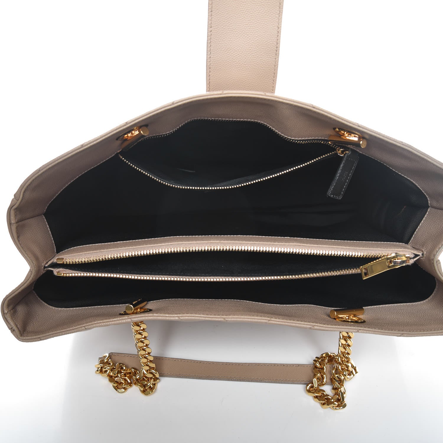 Saint Laurent Grain De Poudre Matelasse Chevron Monogram Shopping Bag Dark Beige 5 of 14