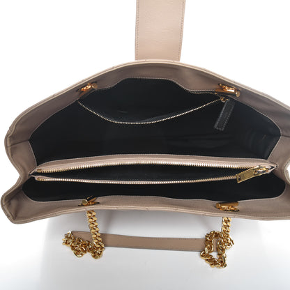 Saint Laurent Grain De Poudre Matelasse Chevron Monogram Shopping Bag Dark Beige 5 of 14