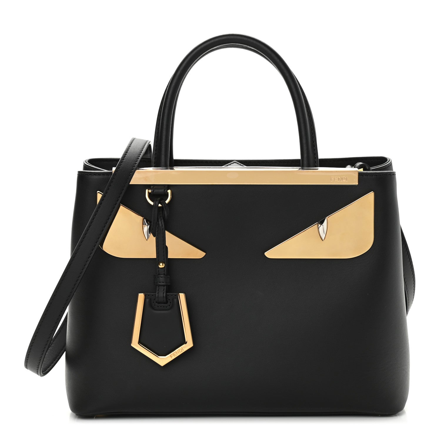 Fendi Vitello Century Metal Monster Eyes Petite 2Jours Tote Black 1 of 8