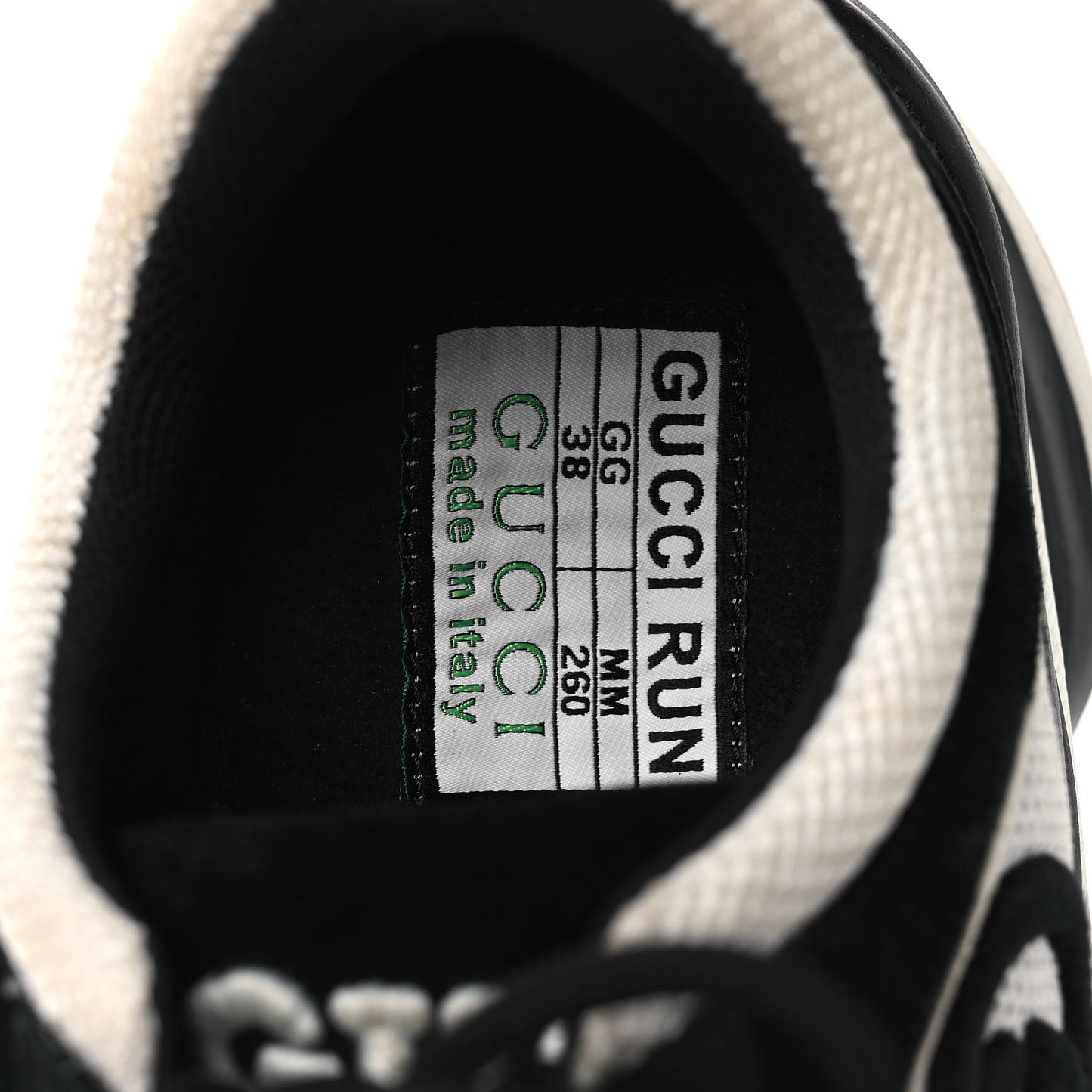 Technical Knit Fabric Suede Calfskin Womens Gucci Run Sneakers 38 Black White