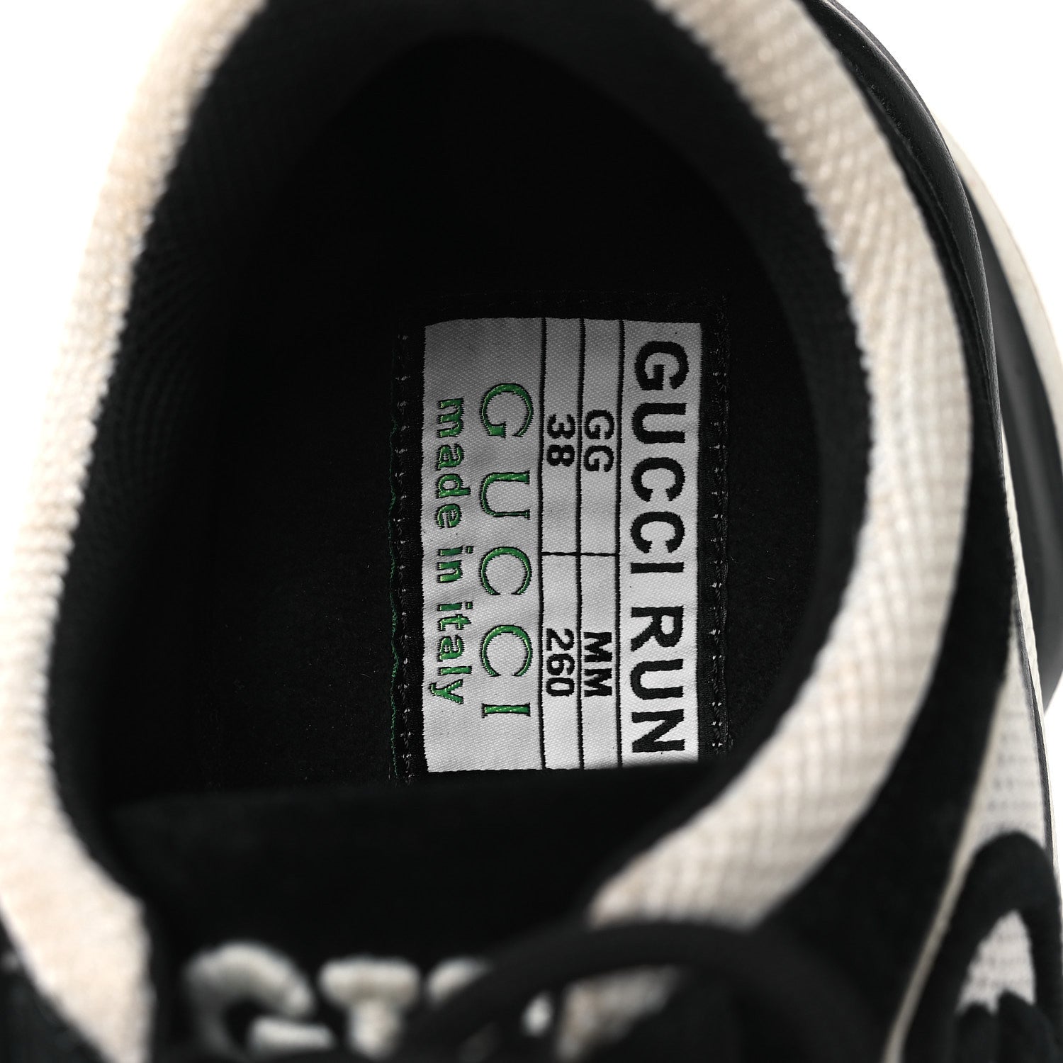 Gucci Technical Knit Fabric Suede Calfskin Womens Gucci Run Sneakers 38 Black White 9 of 12