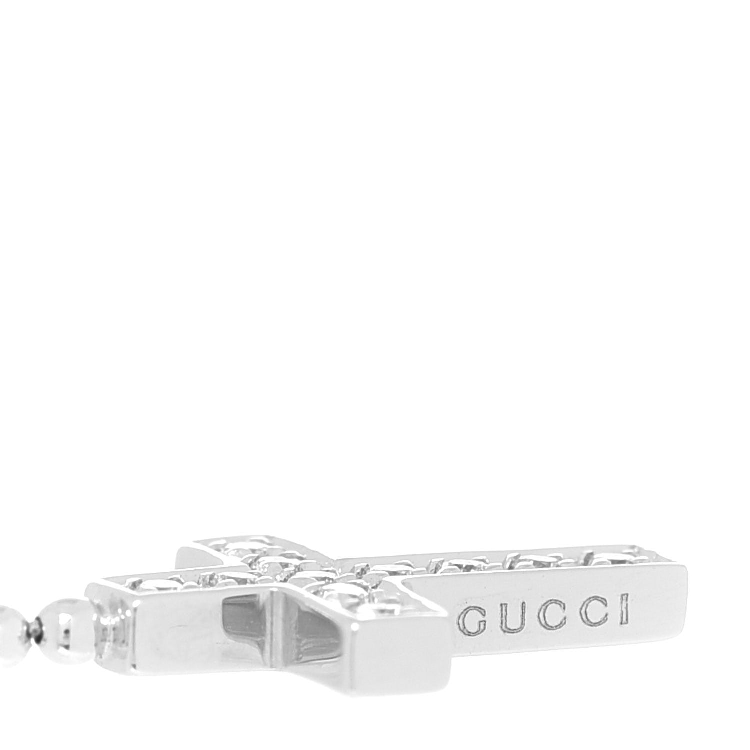 Gucci 18K White Gold Diamond Cross Drop Earrings 6 of 6
