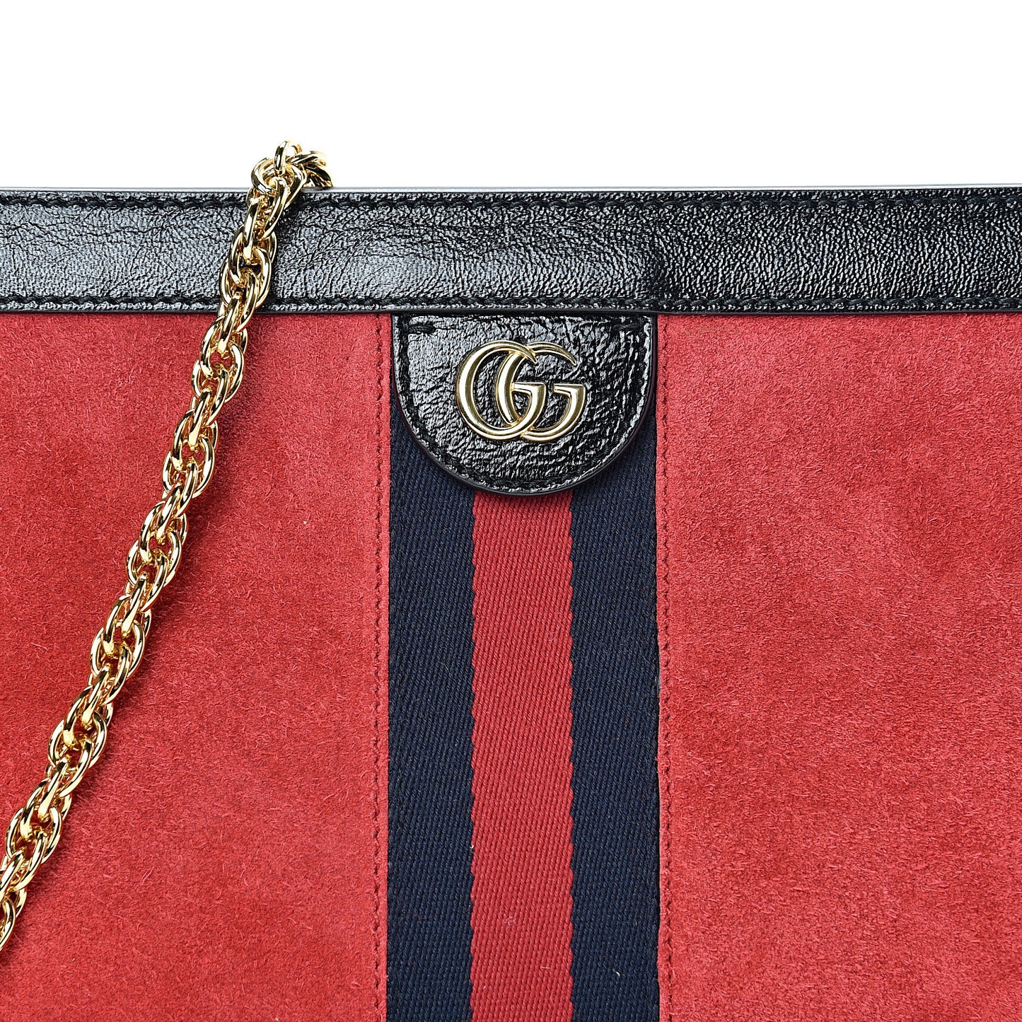 Suede Patent Web Small Ophidia Chain Shoulder Bag Hibiscus Red Black