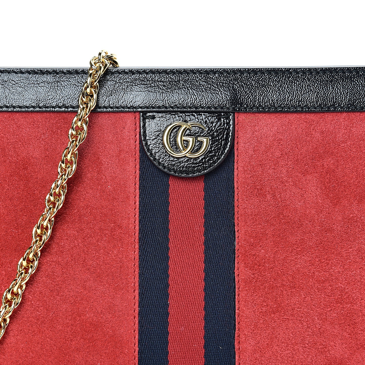Gucci Suede Patent Web Small Ophidia Chain Shoulder Bag Hibiscus Red Black 8 of 14