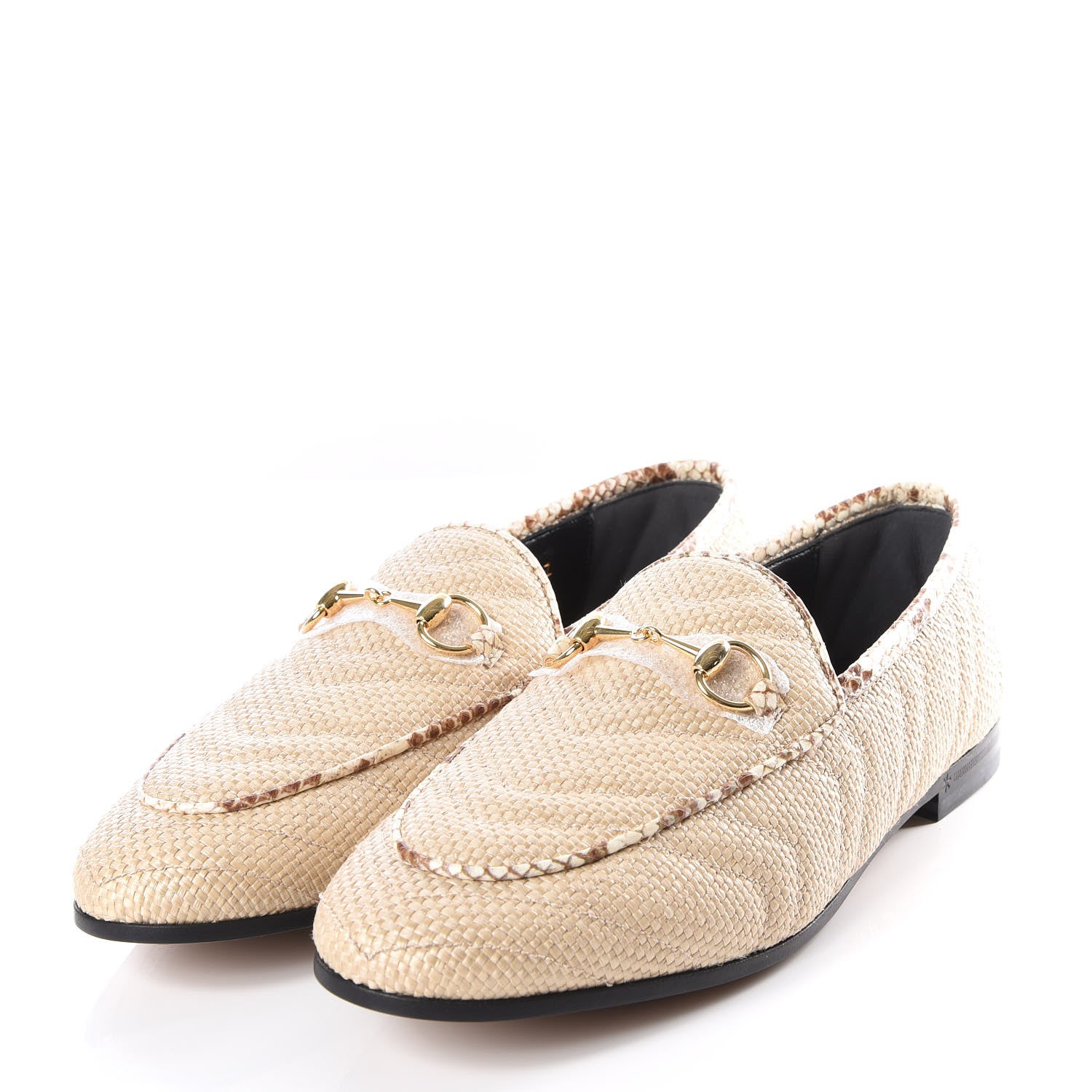 Gucci Raffia Elaphe Matelasse Horsebit Womens Jordaan Loafers 37.5 Natural Cream Brown 2 of 9
