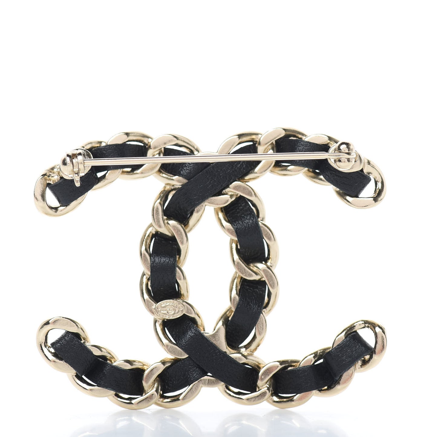 Lambskin Chain CC Brooch Black Gold