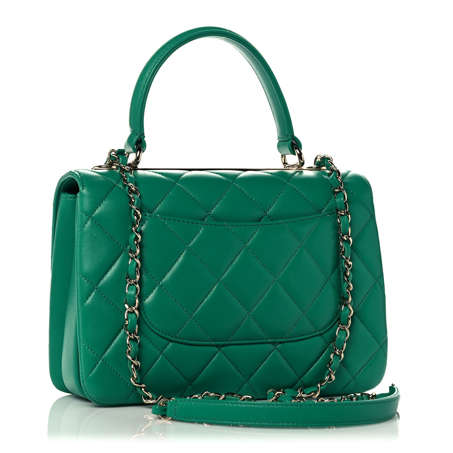 Lambskin Quilted Small Trendy CC Flap Dual Handle Bag Green