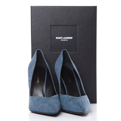 Saint Laurent Denim Classic Paris Escarpin V 105 Skinny Pumps 40 Light Blue 7 of 8