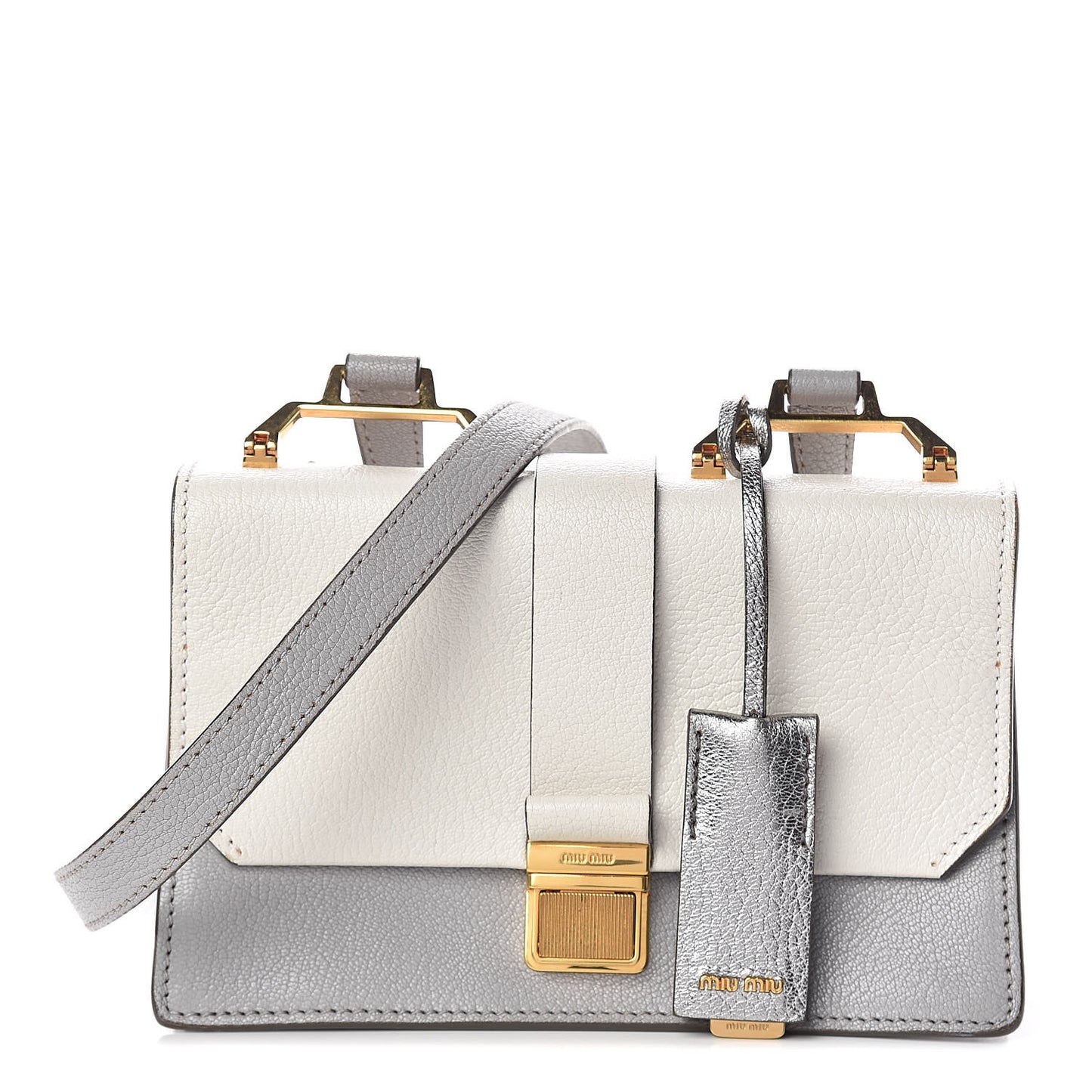 Goatskin Bandoliera Madras Bi-Color Shoulder Bag Chrome White