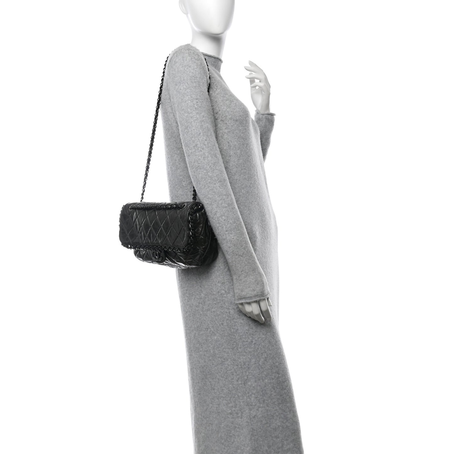 Metallic Calfskin Quilted Medium Chain Me Flap Grey
